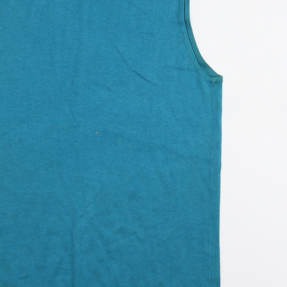 Brand and care label for Kaleidescope women’s blue floral basic tank, size UK 14
