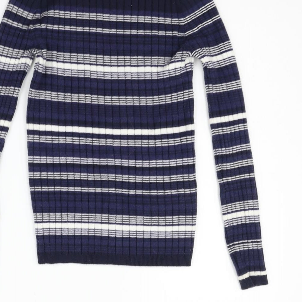 Brand and care label for Atmosphere women’s blue striped jumper, size UK 12