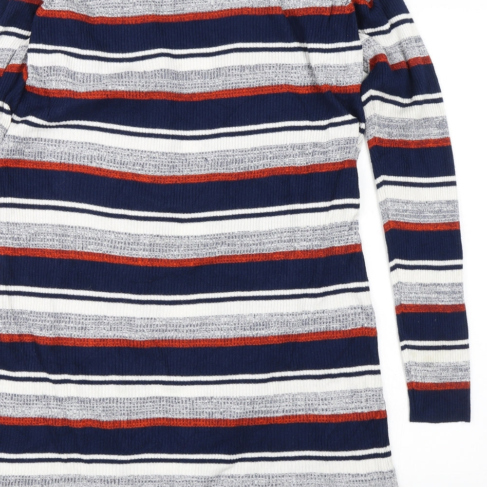 Brand and care label for Papaya women’s blue striped jacket, size UK 14
