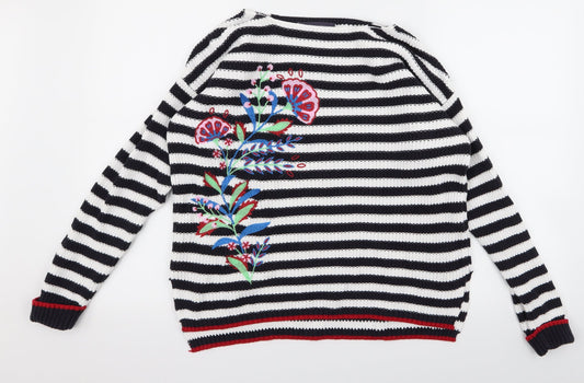 Marks & Spencer Womens White Striped Pullover Jumper Size M
