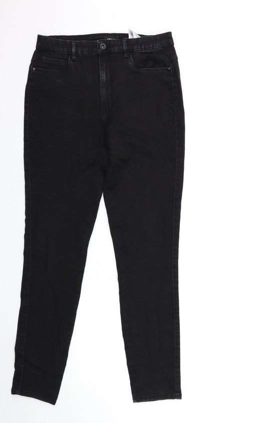 Additional front view of Only women’s black denim skinny jeans, size UK 30, in, 30-inch leg