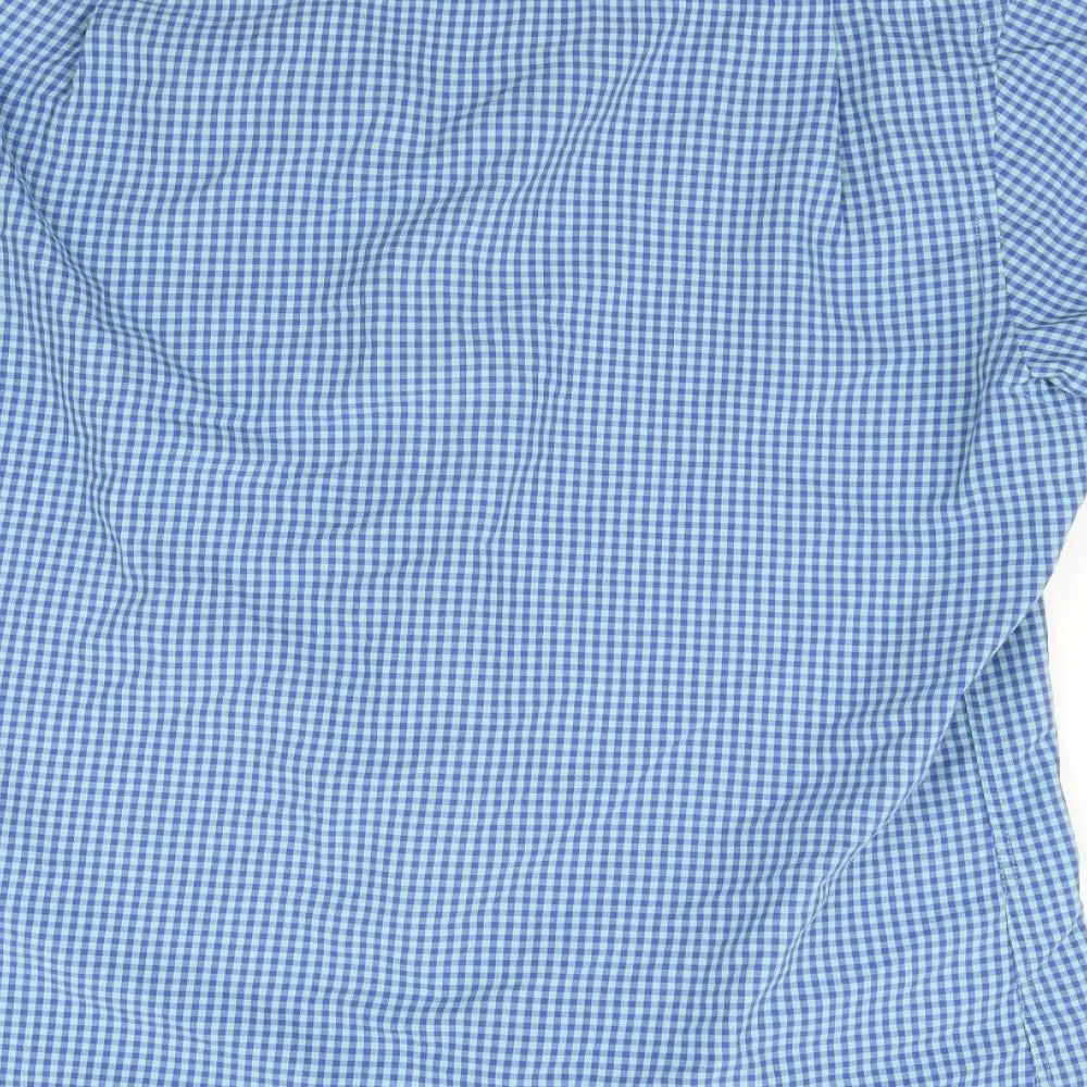 Mens UK Size 16.5 Cedar Wood State Blue Button-Up Short Sleeve Casual Shirt