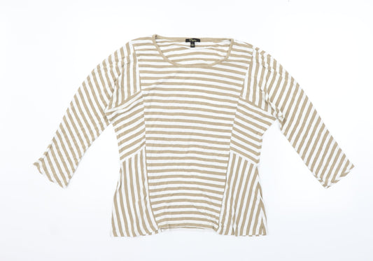 eypio Womens Beige Striped Basic Polo Size L