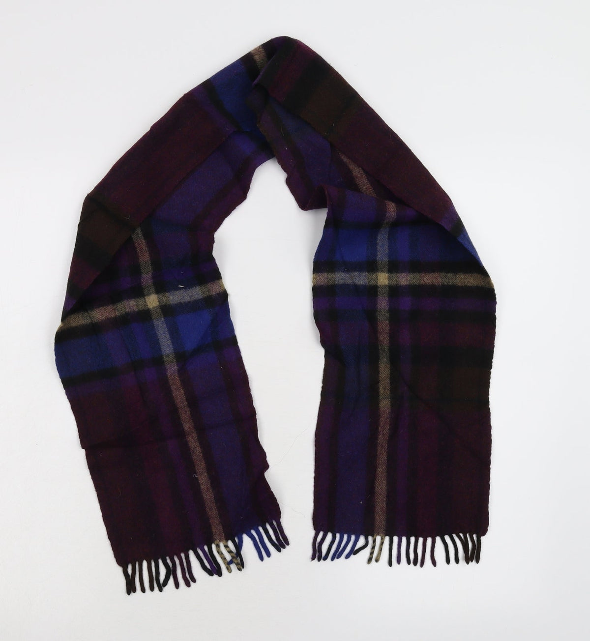 Front view of Preworn unisex multicoloured check scarf
