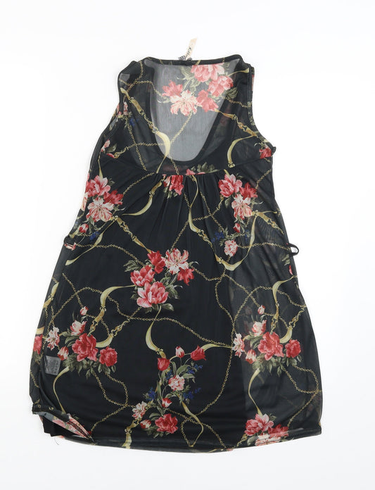 RIBBON Womens Black Floral A-Line Size 8