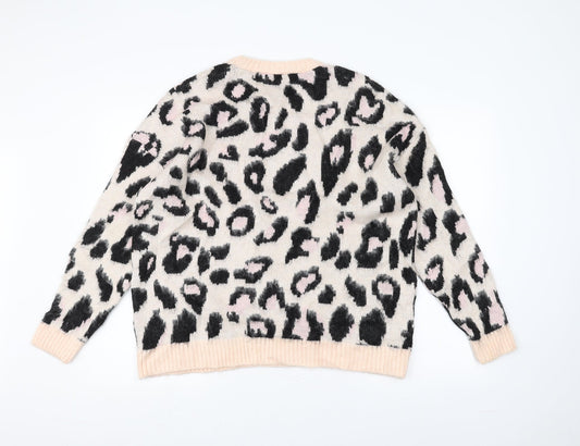 New Look Womens Pink Animal Print Pullover Jumper Size S