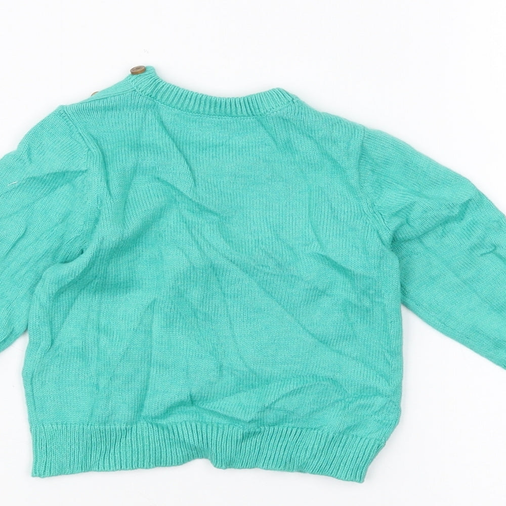 Brand and care label for Marks & Spencer Baby Green jumper, size 3-6, Months