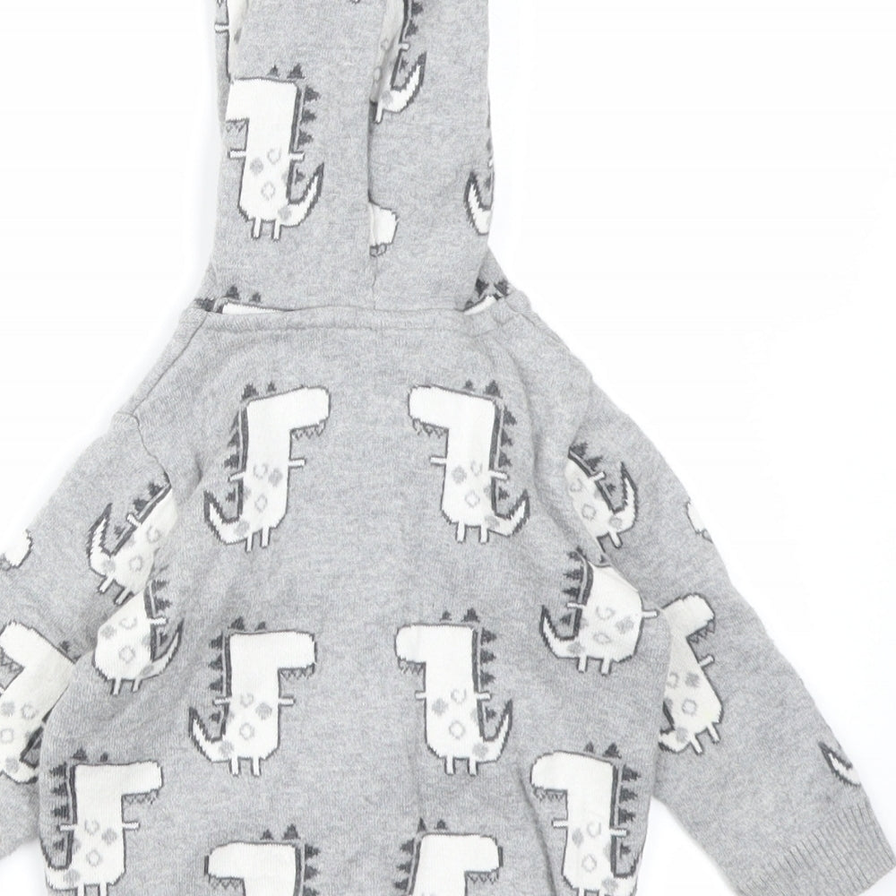 NEXT Boys Grey Knit Full Zip Jumper Size 6-9 Months - Dinosaur print