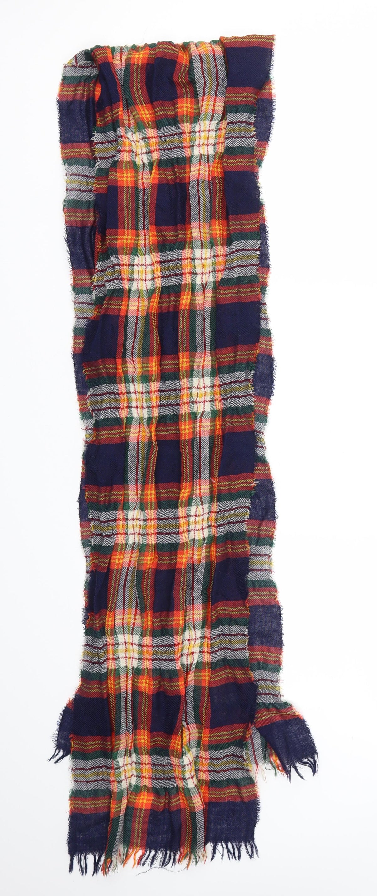 Front view of Preworn unisex multicoloured check scarf