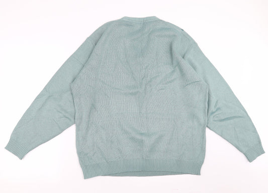 GREENWOODS Mens Green Geometric Pullover Jumper Size L