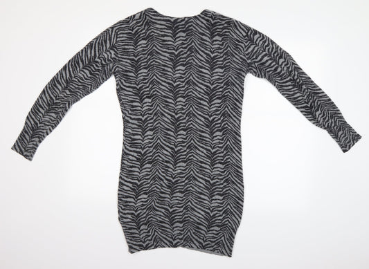 inItial Womens Grey Animal Print Cardigan Jumper Size M