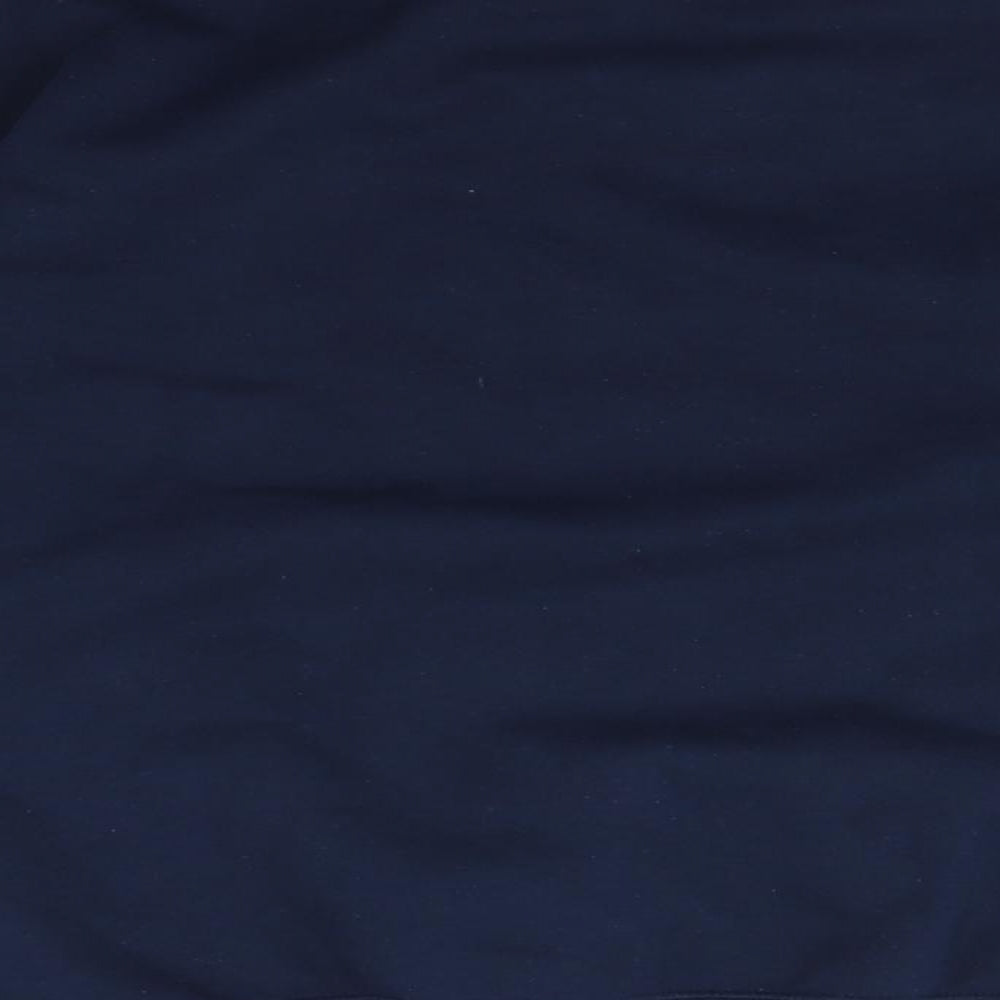 Brand and care label for Missguided men’s blue jumper, size S