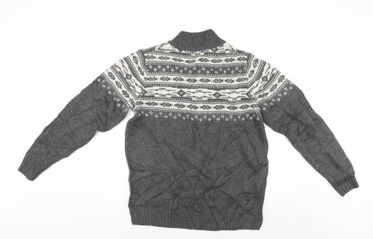 Crane Mens Grey Geometric Pullover Jumper Size M