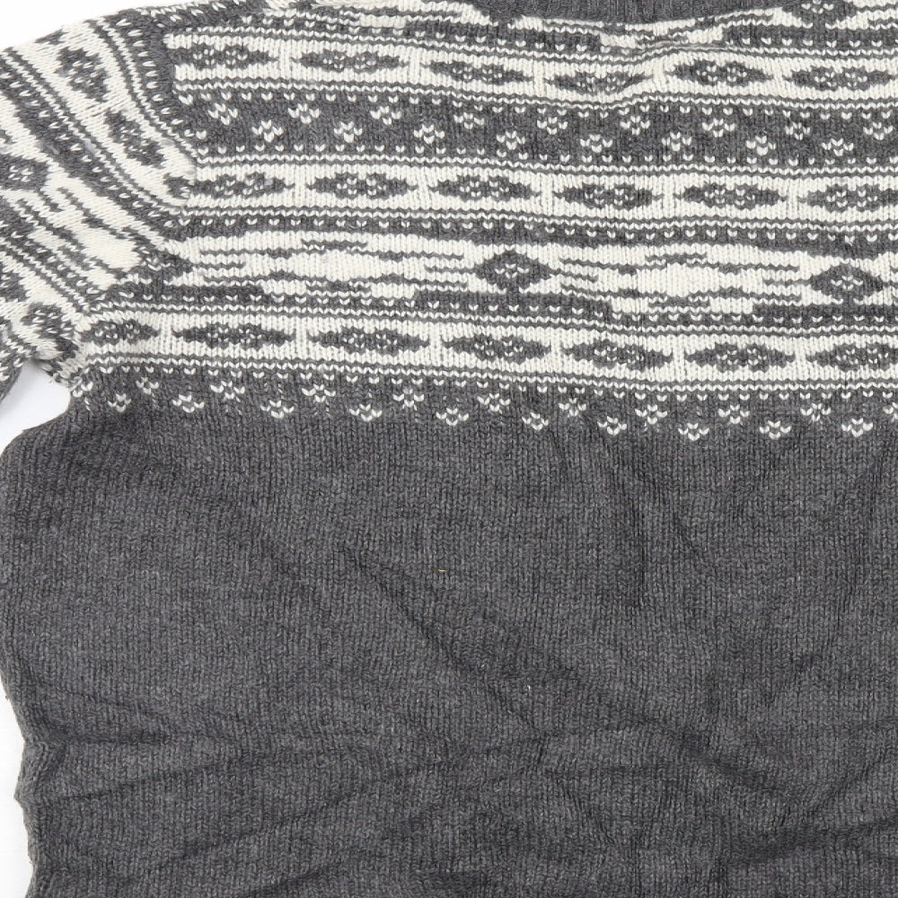 Crane Mens Grey Geometric Pullover Jumper Size M