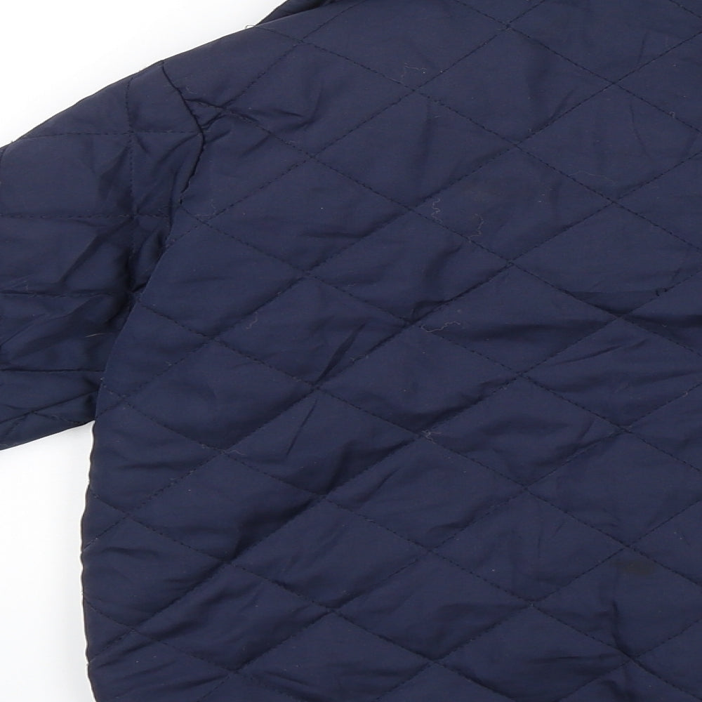 Brand and care label for Souls Glory boys’ blue puffer jacket jacket, size 7-8, years