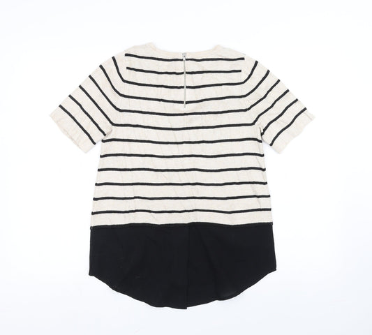 TU Womens White Striped Basic T-Shirt Size 8