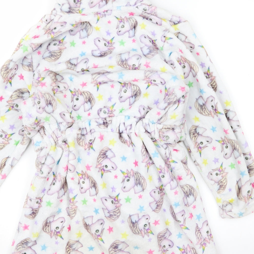 Emoji Girls Grey Animal Print Top Robe Size M - Unicorn
