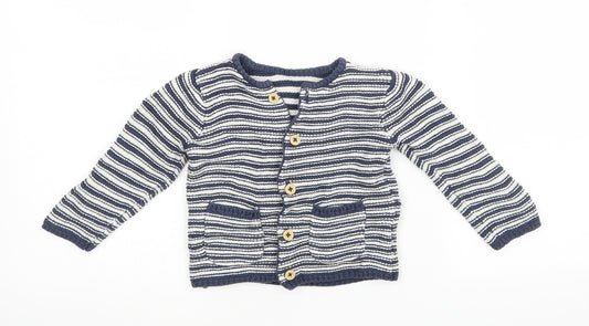M&S Baby Blue Striped Cardigan Jumper Size 9-12 Months