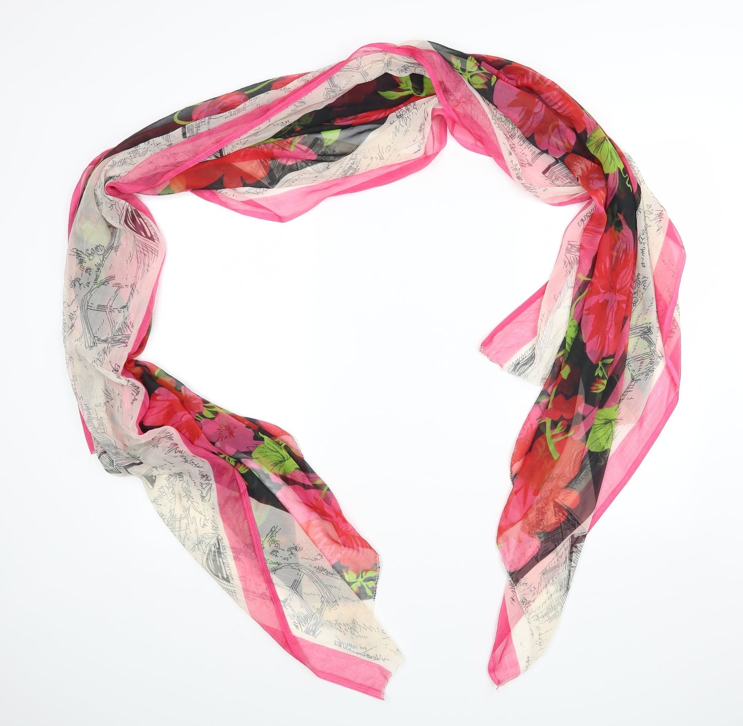 Preworn Womens Pink Floral Scarf