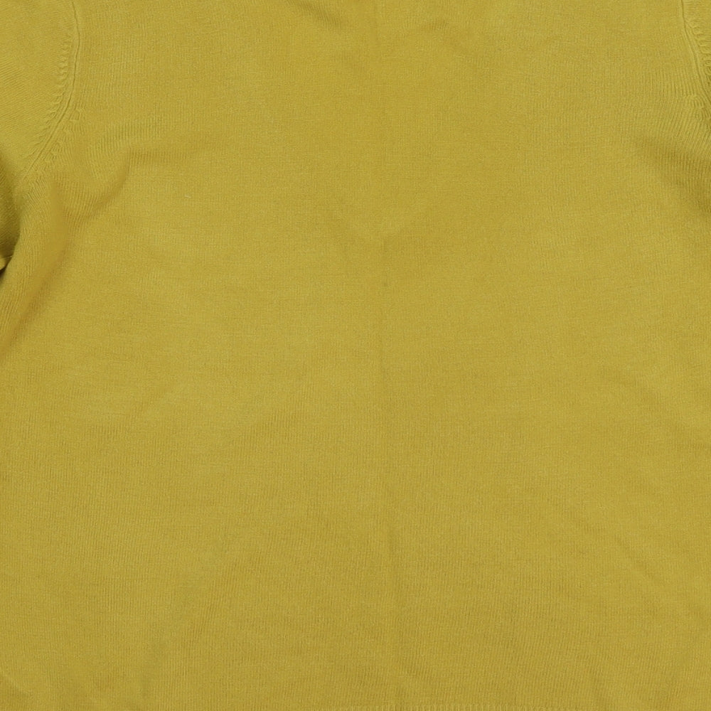 Brand and care label for Atmosphere women’s yellow knit jumper, size UK 14