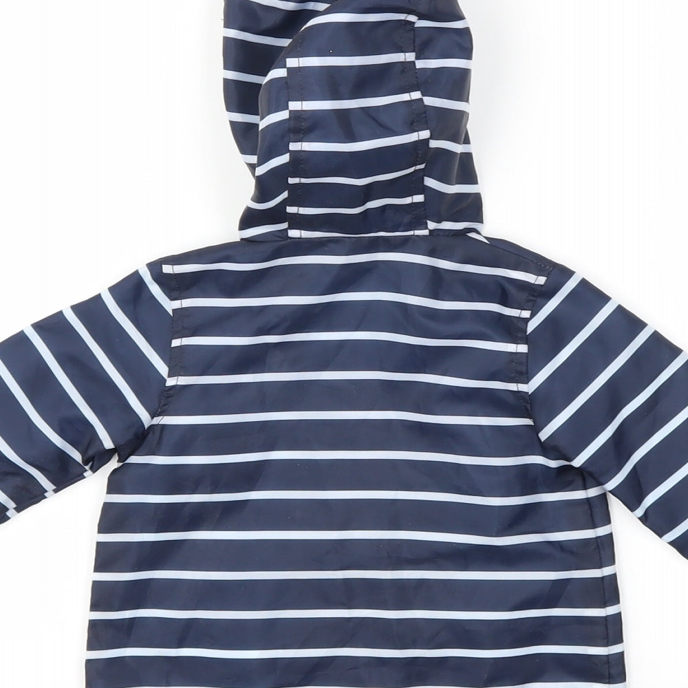 F&F Girls Blue Striped Basic Coat Coat Size 0-3 Months
