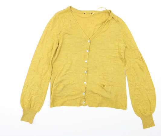 Womens UK Size S Preworn Yellow Cardigan Jumper