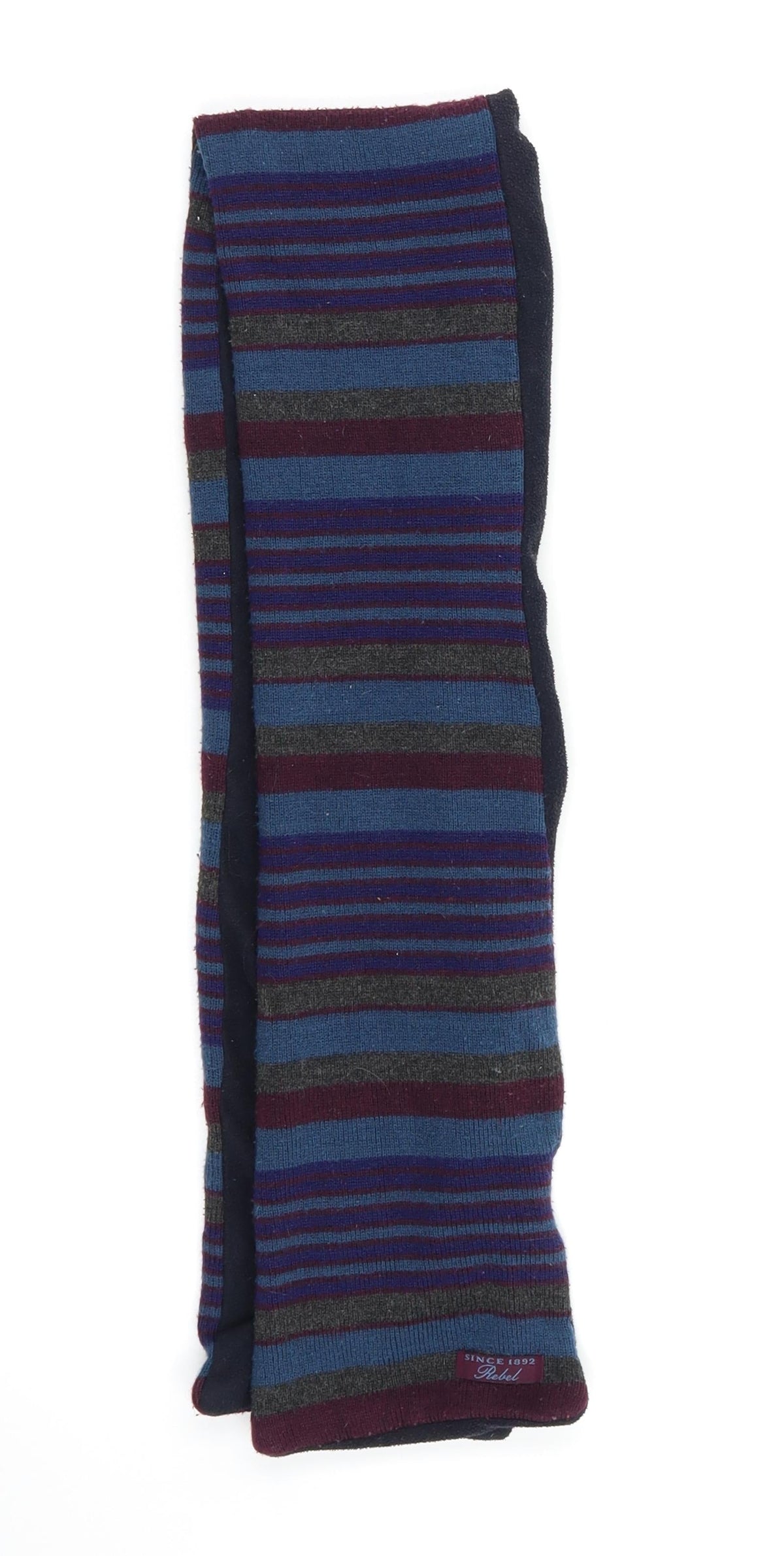 Front view of Rebel boys’ multicoloured striped scarf size regular