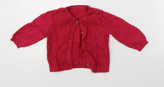 Preworn Girls Pink Cardigan Jumper Size 6-9 Months