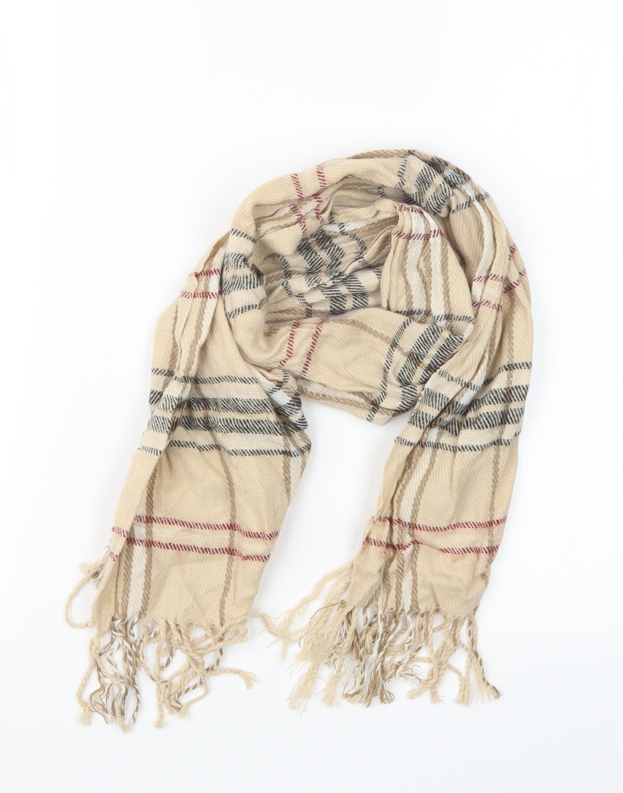 Preworn Womens Beige Check Knit Scarf