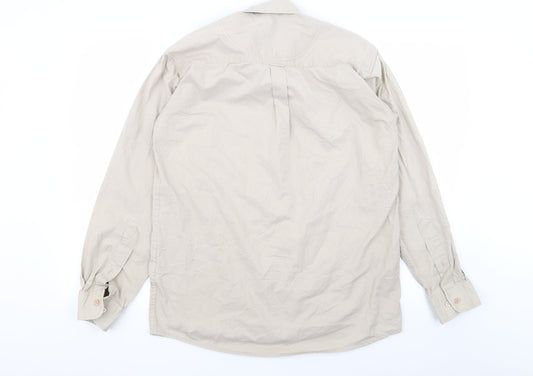 Mens UK Size M Unity Beige Button-Up Long Sleeve Casual Shirt