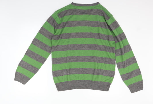 Easy Mens Green Striped Henley Jumper Size L