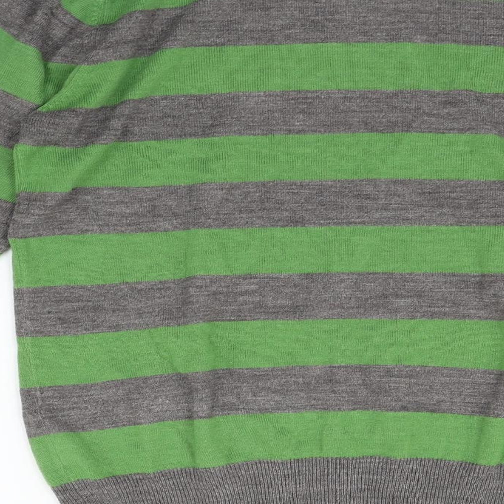 Easy Mens Green Striped Henley Jumper Size L