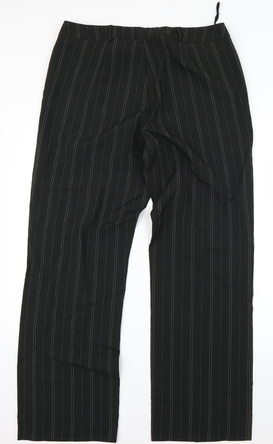 AMARANTO Womens Black Striped Trousers Size 14 L27.5 in
