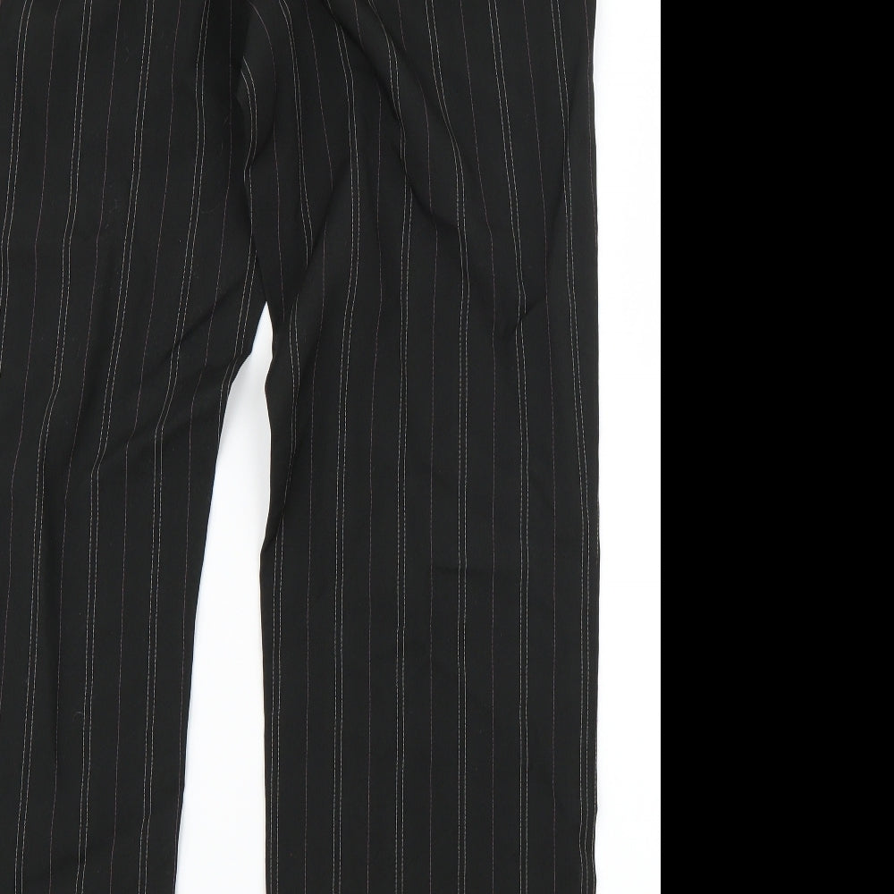 Brand and care label for AMARANTO women’s black striped trousers, size UK 14, 27.5-inch leg