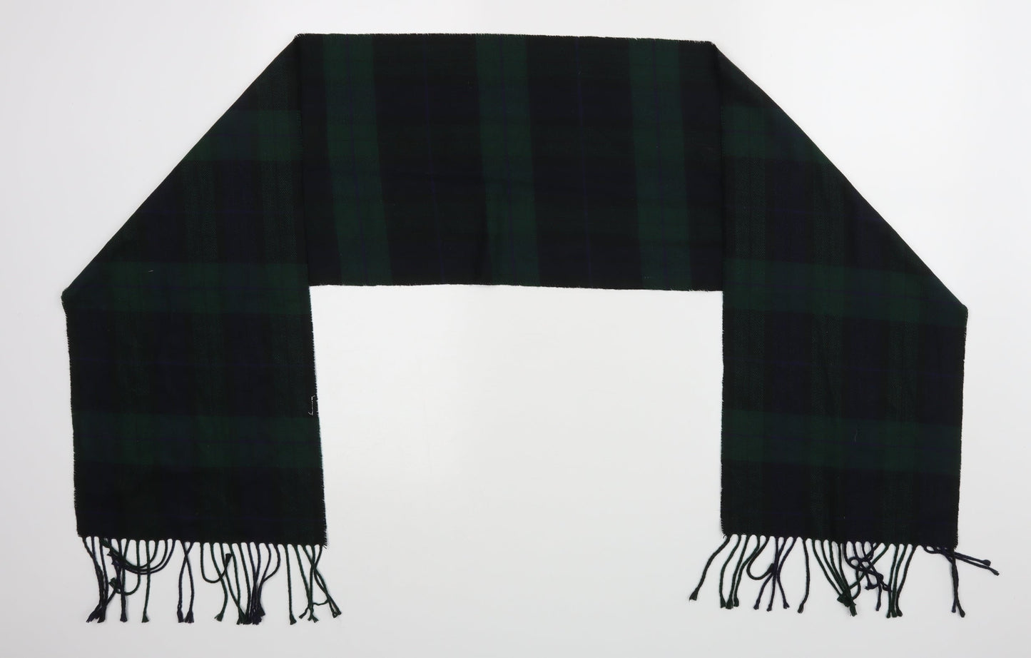 Front view of Preworn unisex green check scarf