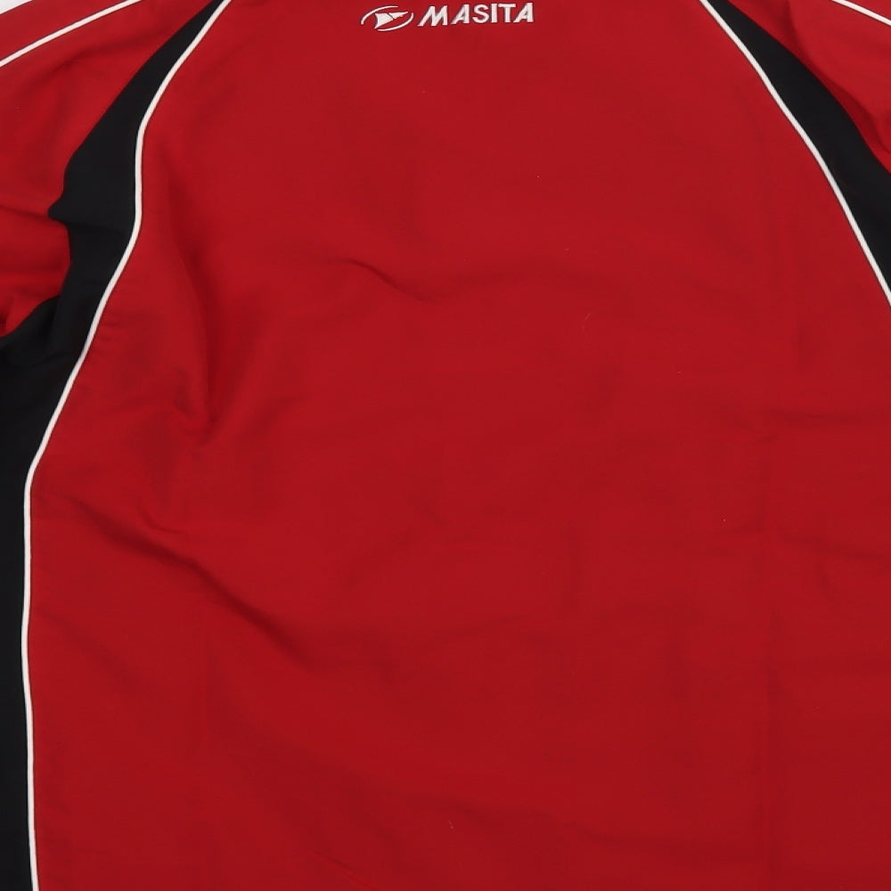 Brand and care label for Masita boys’ red jacket, size 15, years
