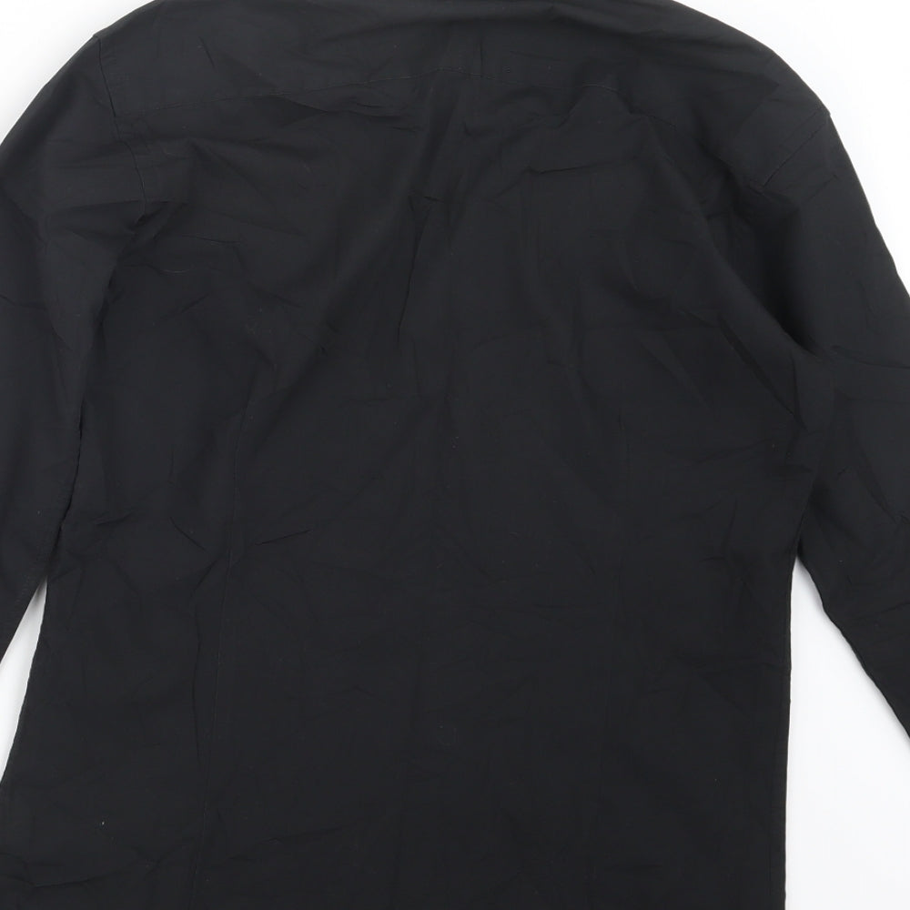 Mens UK Size 14 Cedar Wood State Black Button-Up Long Sleeve Casual Shirt