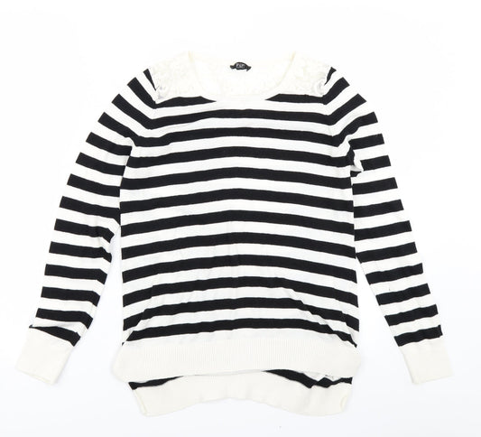 F&F Womens White Striped Knit Pullover Jumper Size 8