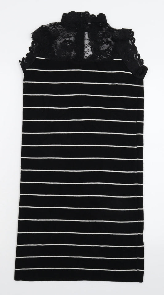 Preworn Womens Black Striped Knit Jumper Dress Size S