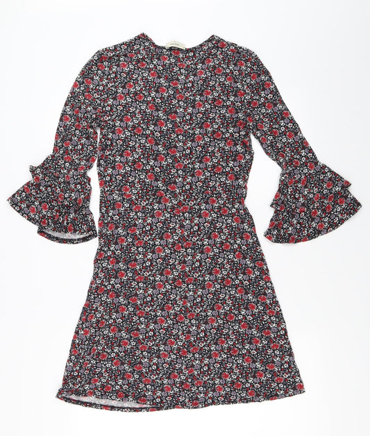 Papaya Womens Black Floral Fit & Flare Size S