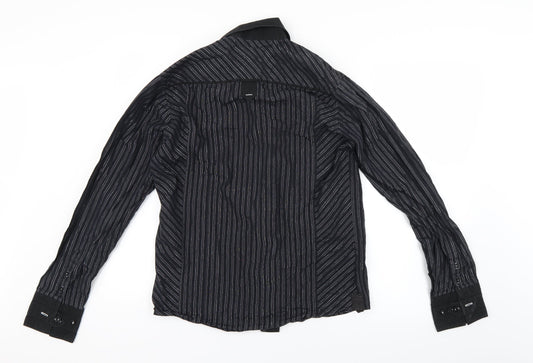 Mens UK Size S Parkes Black Button-Up Long Sleeve Casual Shirt