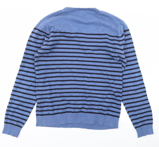 Easy Mens Blue Striped Knit Pullover Jumper Size L