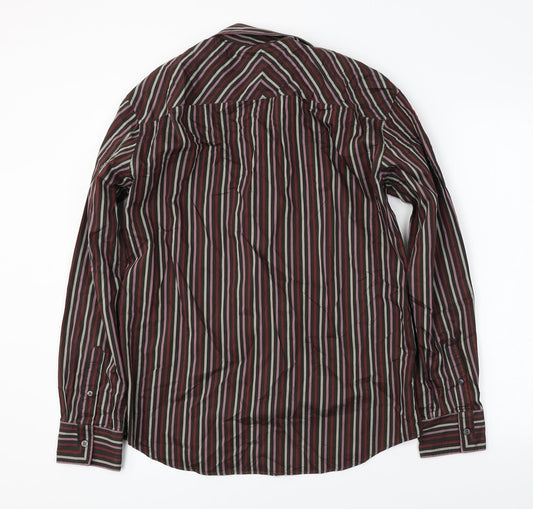 Mens UK Size M Marks and Spencer Brown Button-Up Long Sleeve Casual Shirt