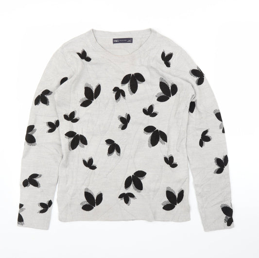 Marks & Spencer Womens Grey Floral Pullover Jumper Size 6