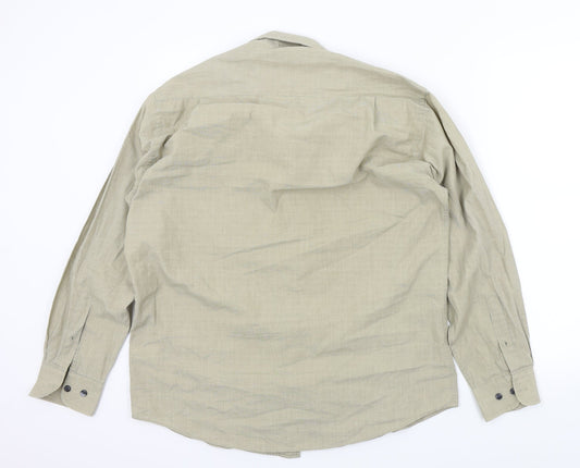 Mens UK Size 16 Essentials Beige Button-Up Long Sleeve Casual Shirt