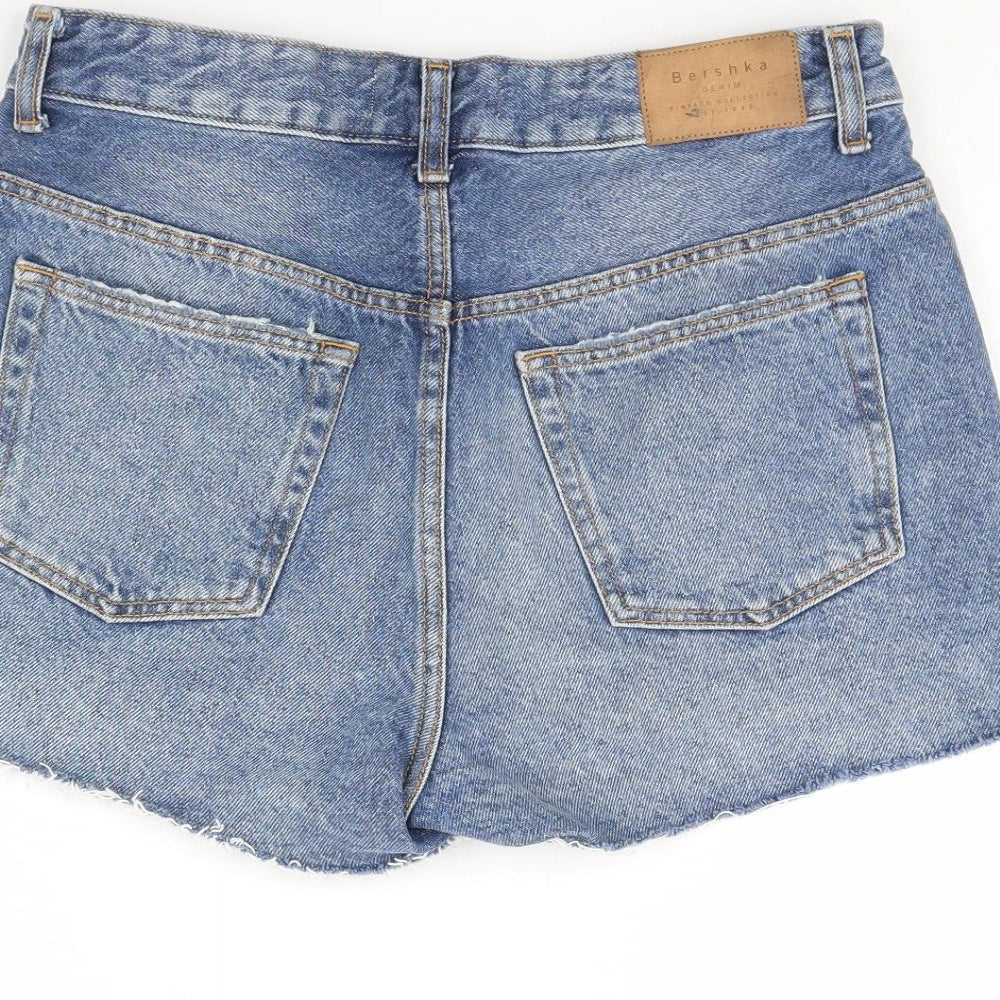 Bershka Womens Blue Cut-Off Shorts Size 32 in