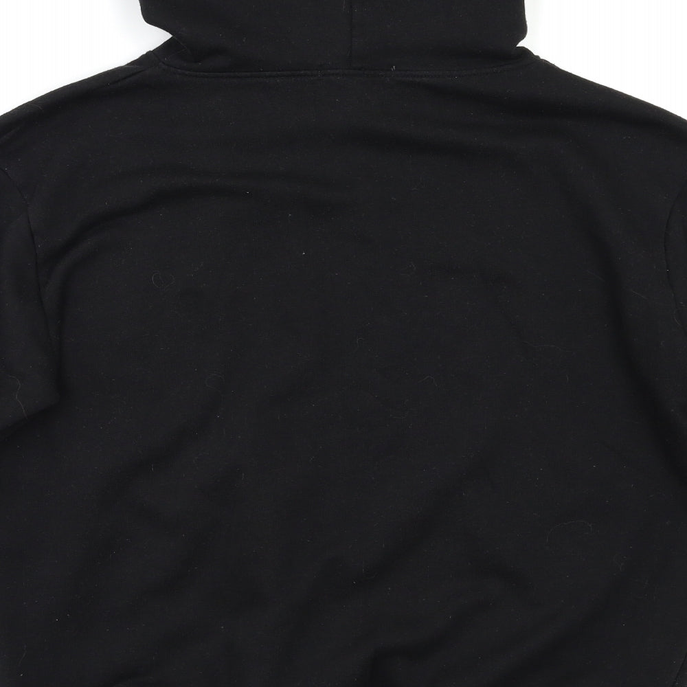 Brand and care label for Missguided women’s black pullover hoodie, size S