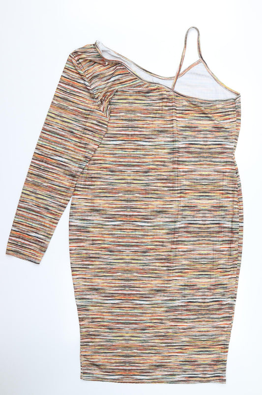 PRETTYLITTLETHING Womens Multicoloured Striped Rayon Pencil Dress Size 14