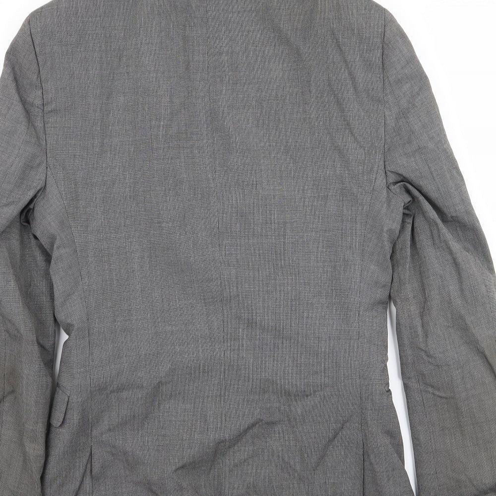 Brand and care label for ASOS men’s grey jacket blazer, size 34