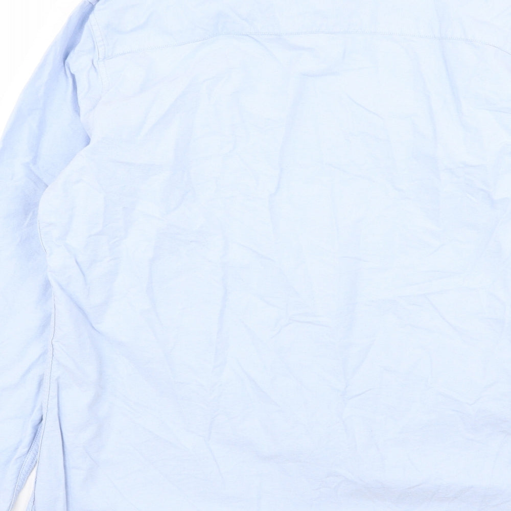 Mens UK Size M Rhino Blue Button-Up Long Sleeve Casual Shirt